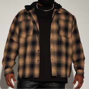 Plaid Button-Up Jacket with Hood